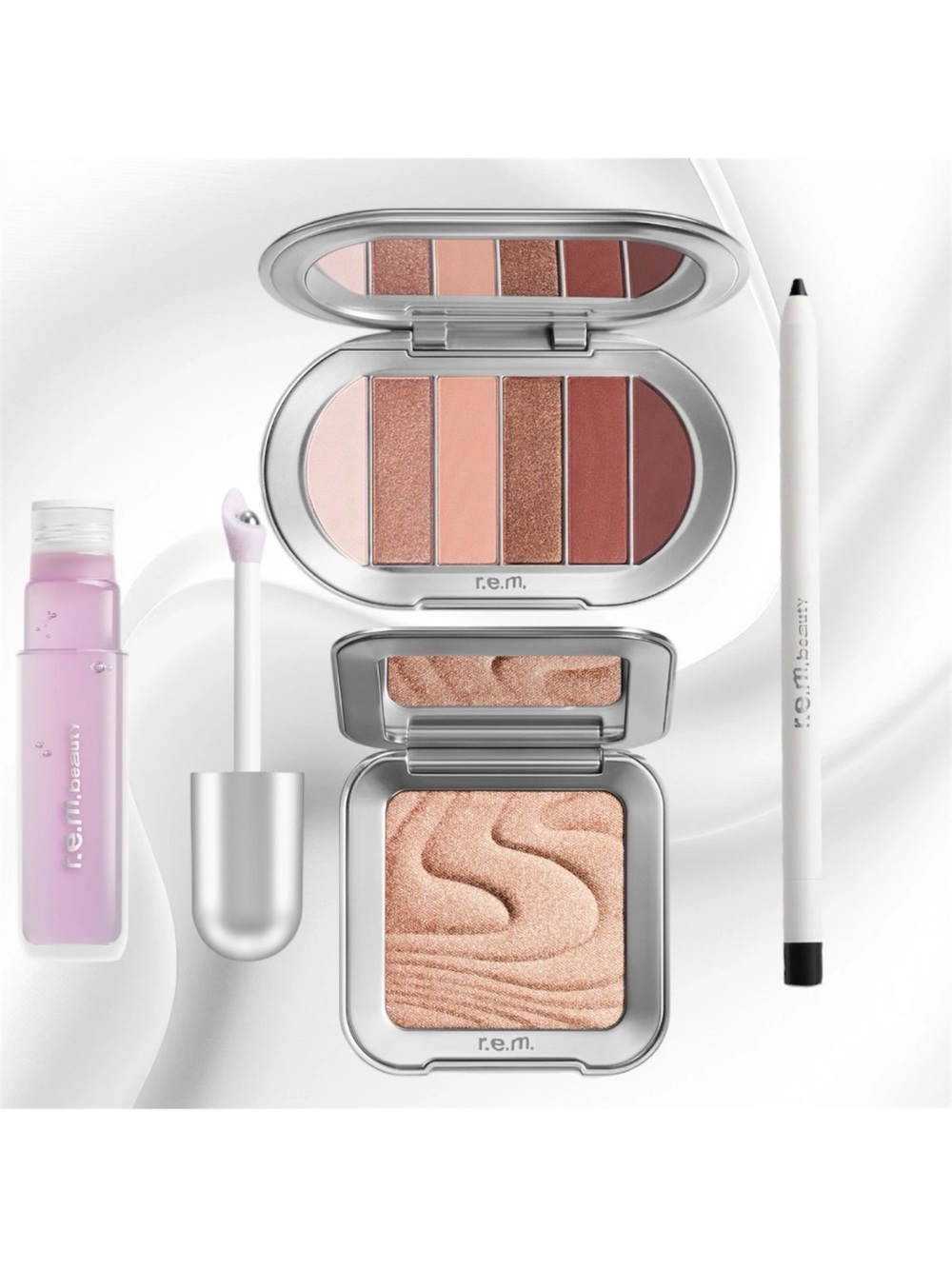 r.e.m. (rem) beauty Makeup Bundle ft Lip Oil, Eyeshadow, Highlighter, Eyeliner